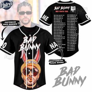 Bad Bunny Most Wanted Tour 2024 Custom Black Baseball Jersey 1