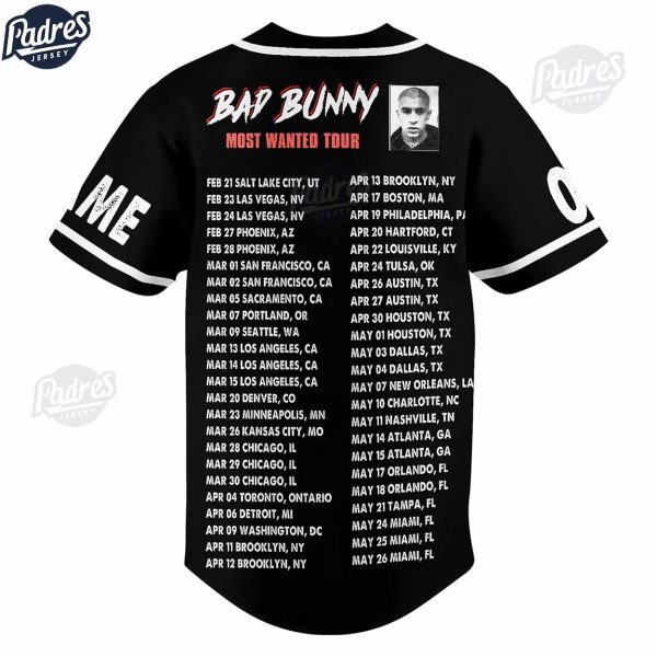 Bad Bunny Most Wanted Tour 2024 Custom Black Baseball Jersey 3