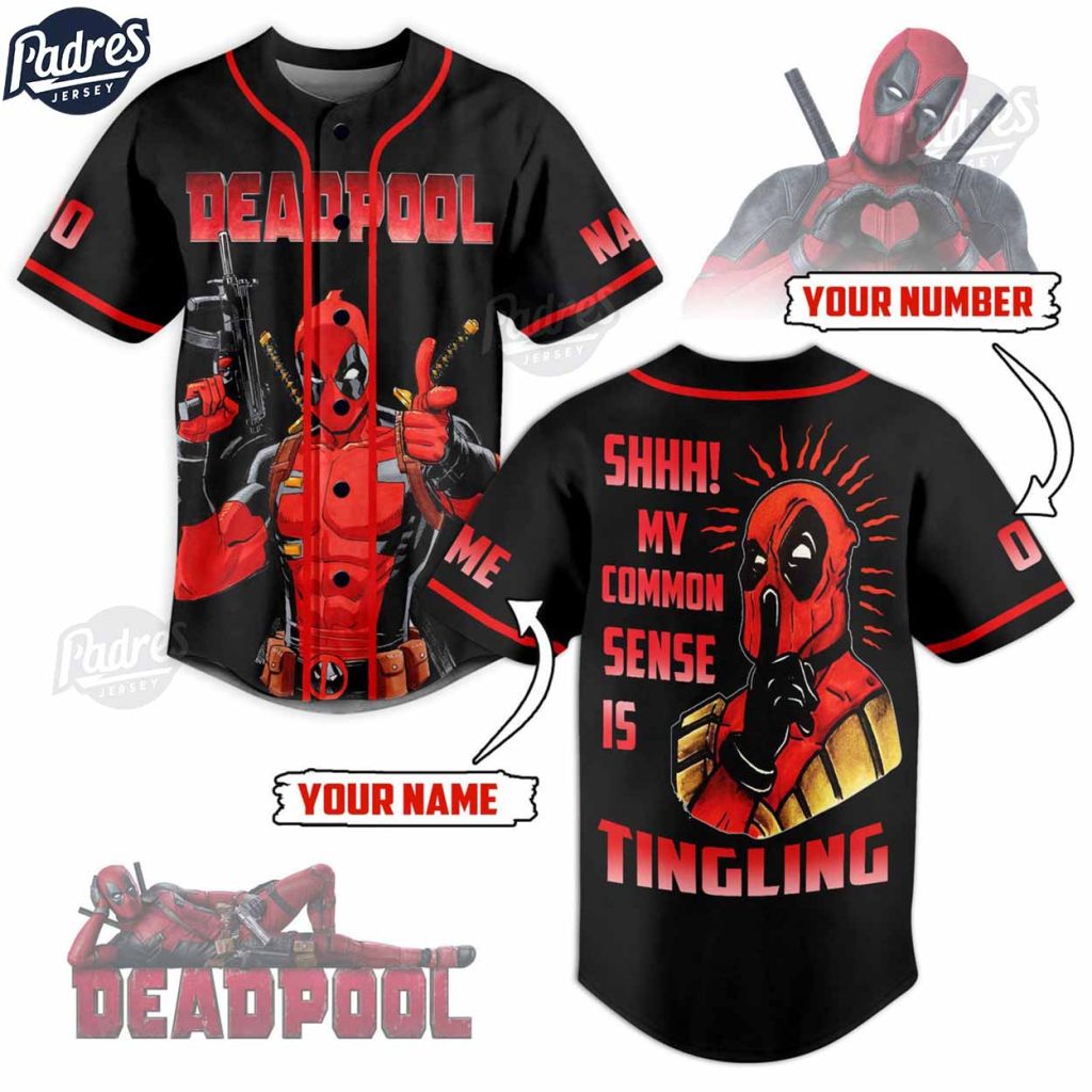 Deadpool Shhh! My Common Sense Is TingLing Custom Baseball Jersey Style