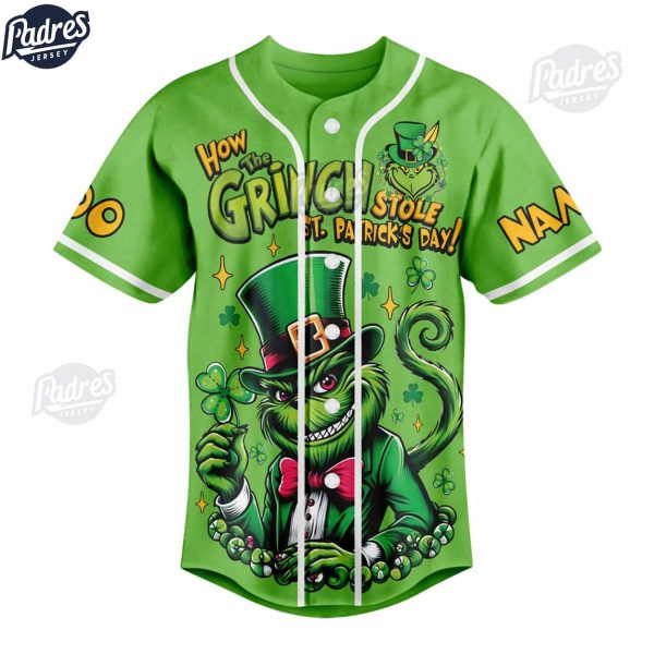 Grinch St Patrick's Day Fan Custom Baseball Jersey 2