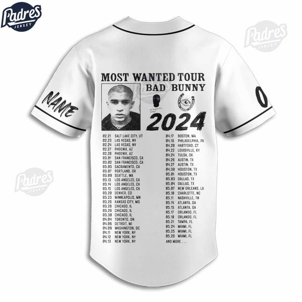 Most Wanted Bad Bunny Tour 2024 Custom Baseball Jersey Shirt 3