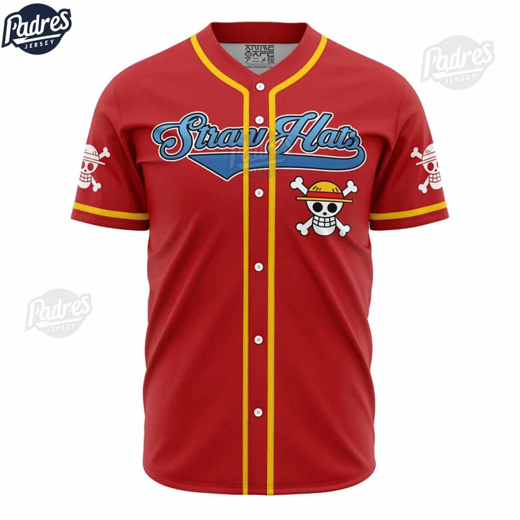 Strawhats Luffy One Piece Red Baseball Jersey Shirt