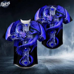 Blue Gothic Dragon Skull Baseball Jersey