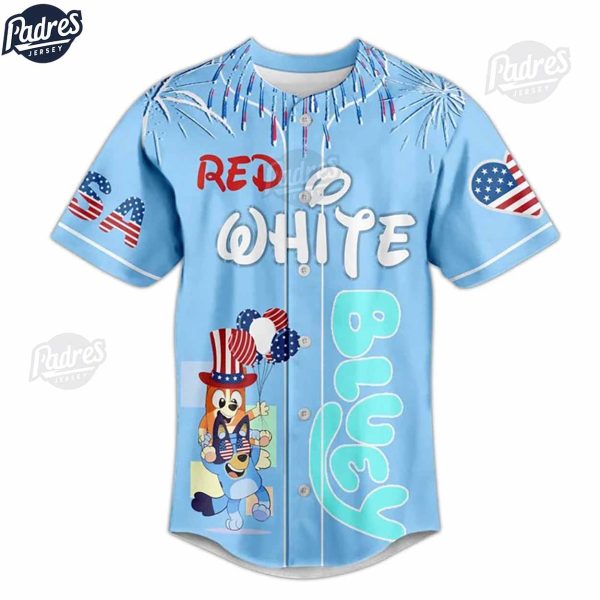 Bluey Red White 4th Of July Est 1776 Baseball Jersey 2