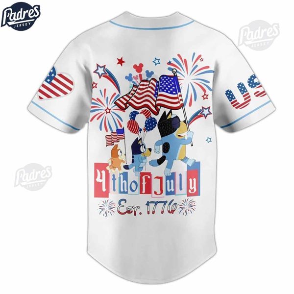 Bluey Red White 4th Of July Est 1776 White Baseball Jersey 3