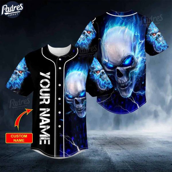 Custom Blue Fire Lightning Baseball Jersey