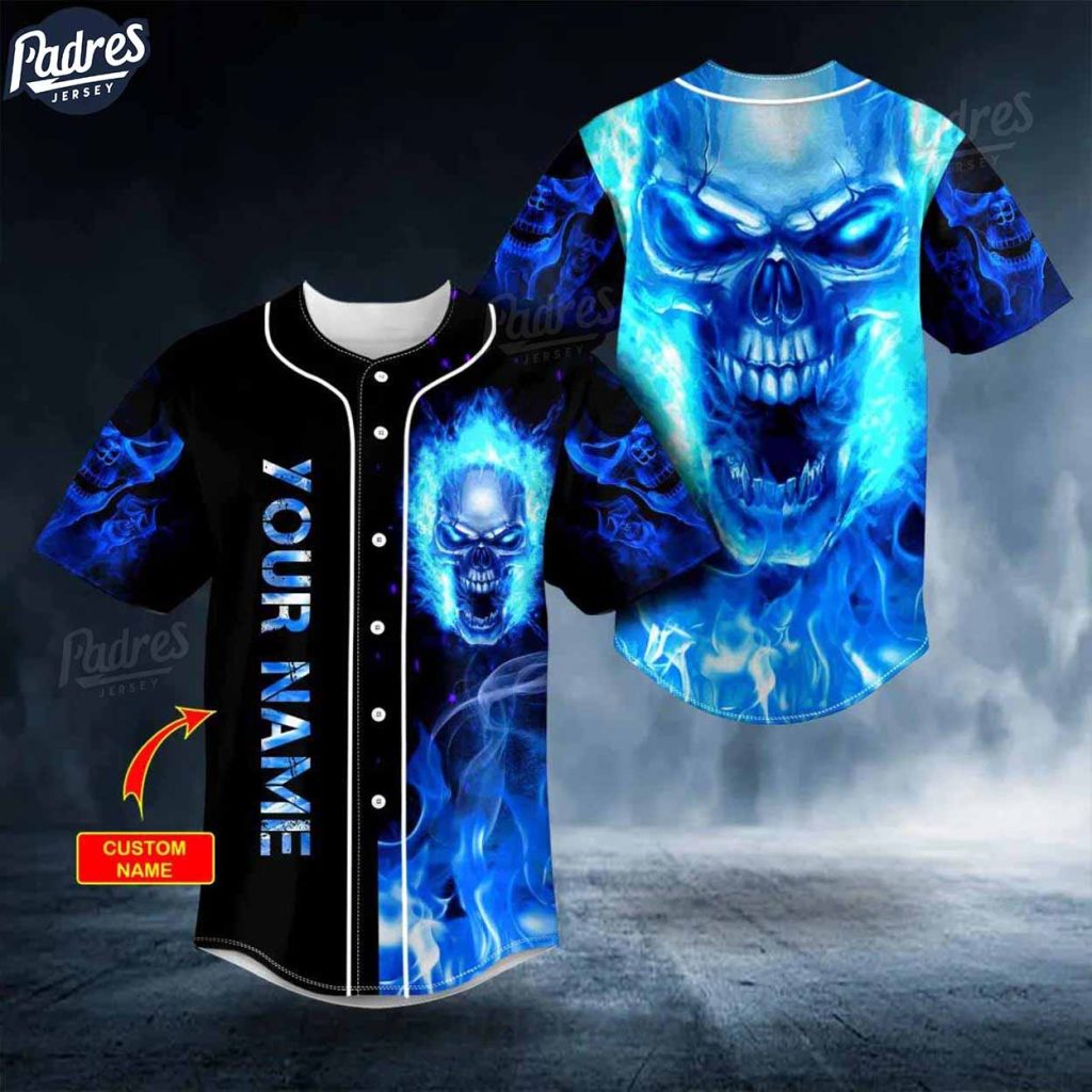 Custom Blue Flaming Skull Base Jersey Style 3D