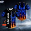 Custom Blue Smoke Skeleton Fire Skull Baseball Jersey