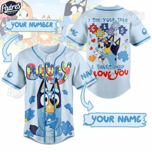 Custom Bluey Autism Baseball Jersey For Kid 1