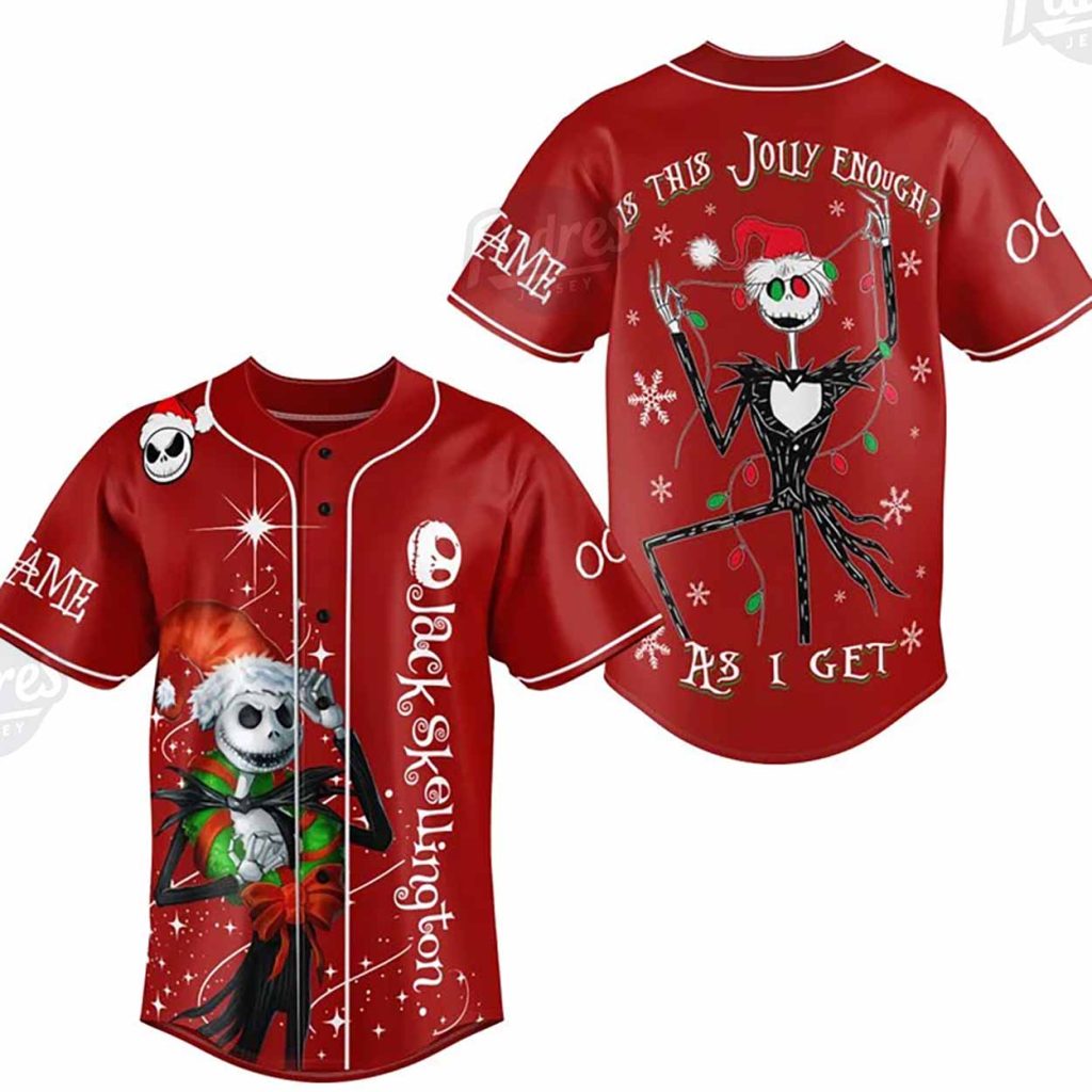 Custom Christmas Jack Skellington Baseball Jersey