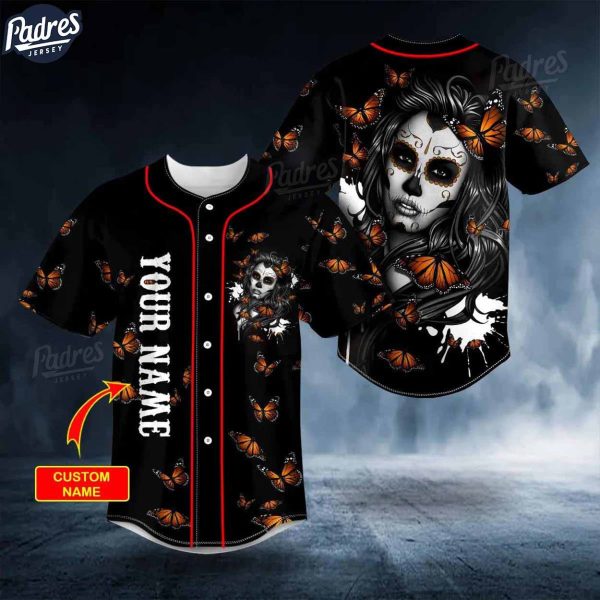 Custom Day Of The Dead Pattern Butterfly Girl Skull Baseball Jersey