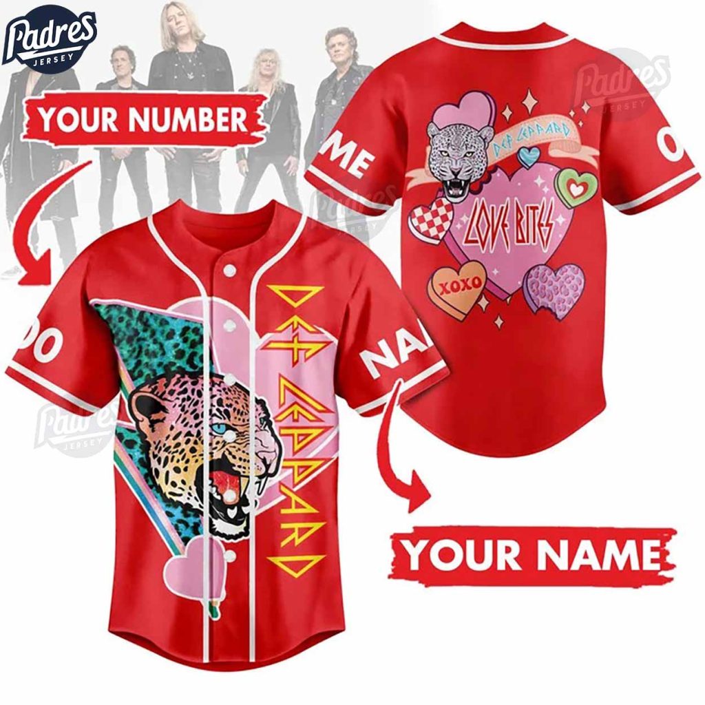 Custom Def Leppard Love Bites Valentine Baseball Jersey