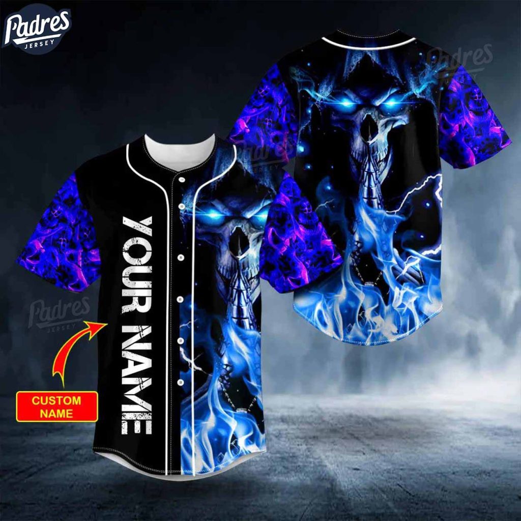 Custom Grim Reaper Prayer Blue Fire Baseball Jersey