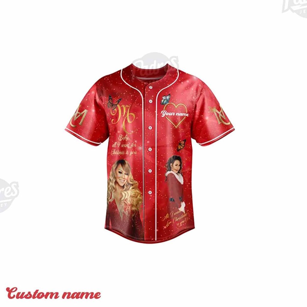 Custom Mariah Carey Merry Christmas Baseball Jersey