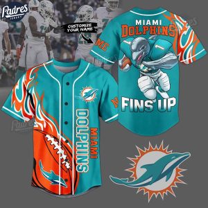 Custom Miami Dolphins Fins Up Baseball Jersey 1
