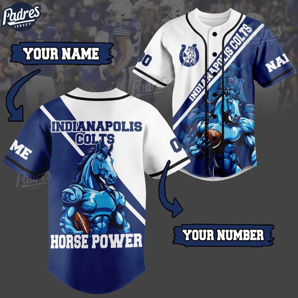 Custom NFL Indianapolis Colts Horse Power Baseball Jersey