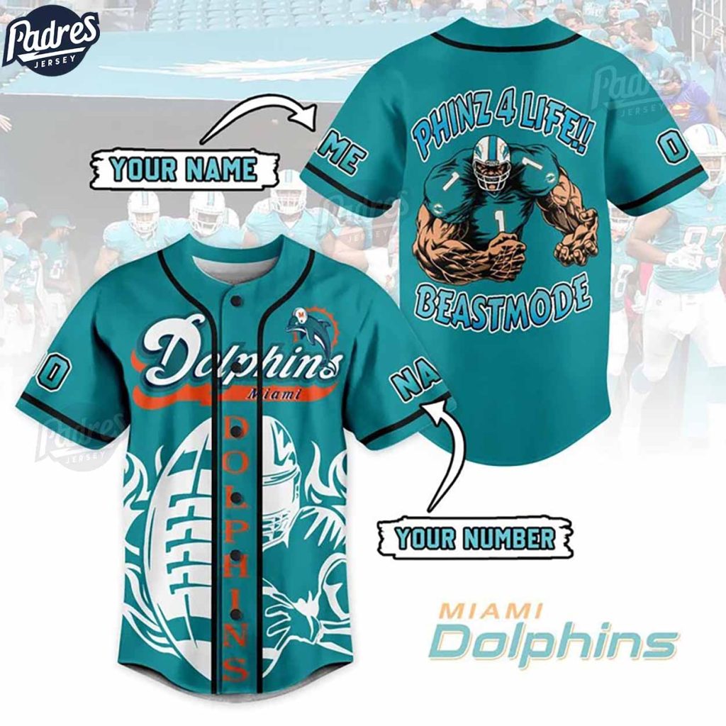 Custom NFL Miami Dolphins Phins 4Life Beast Mode Baseball Jersey