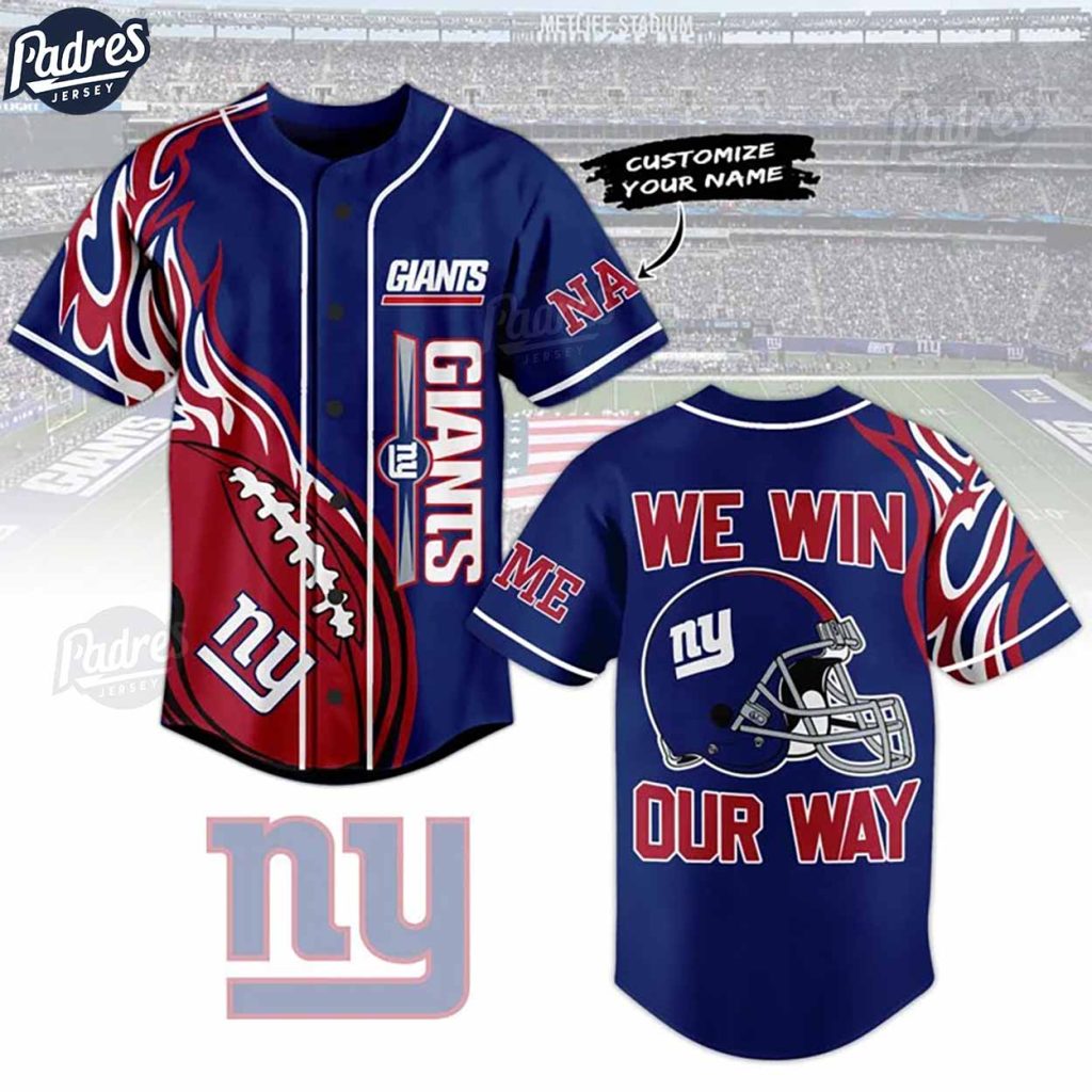 Custom NFL New York Giants We Win Our Way Baseball Jersey