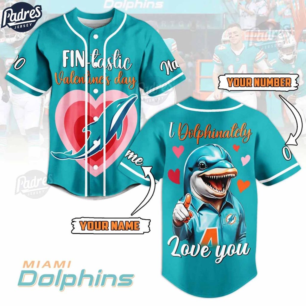 Custom NFL Valentine Day Miami Dolphins Baseball Jersey