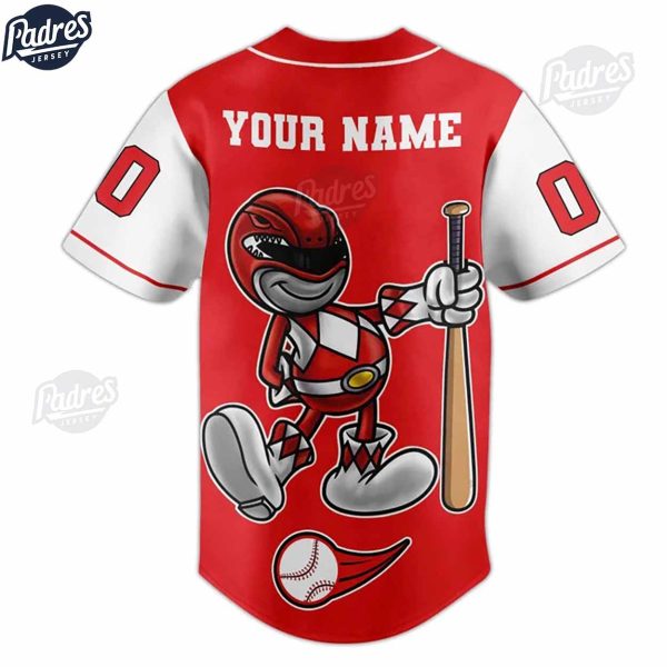 Custom Red Ranger Power Rangers Baseball Jersey 3