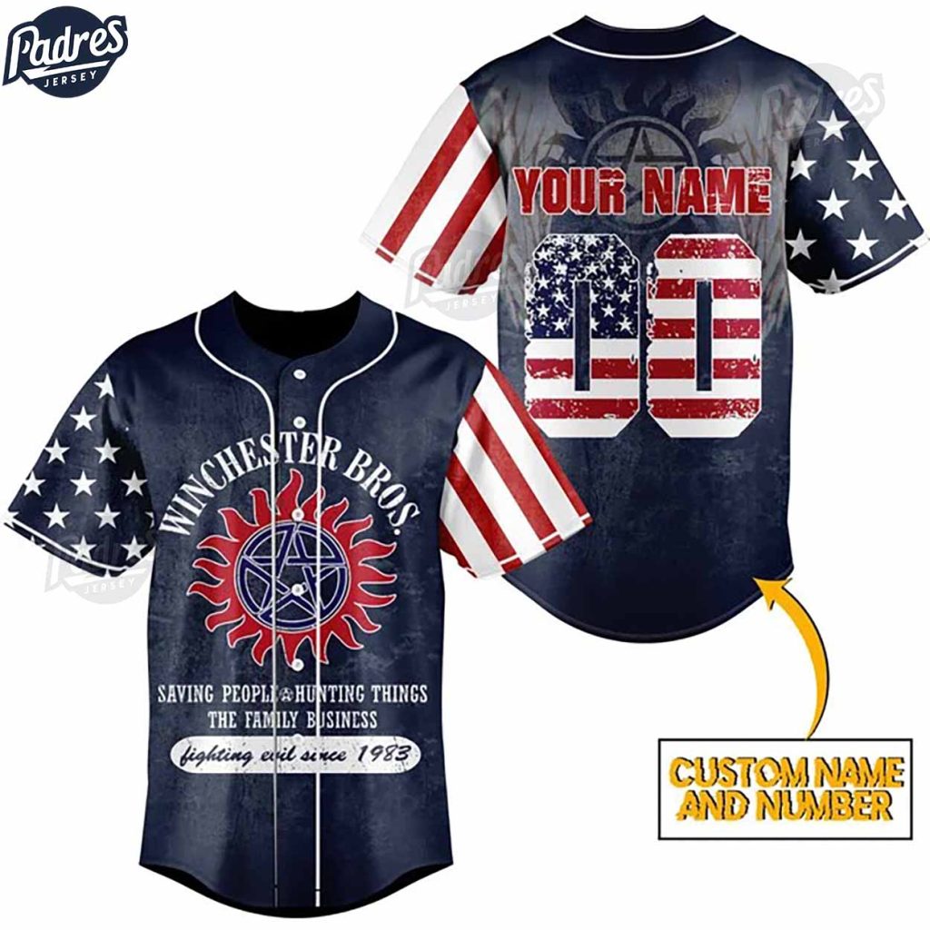 Custom Supernatural Winchester Brothers American Flag Baseball Jersey