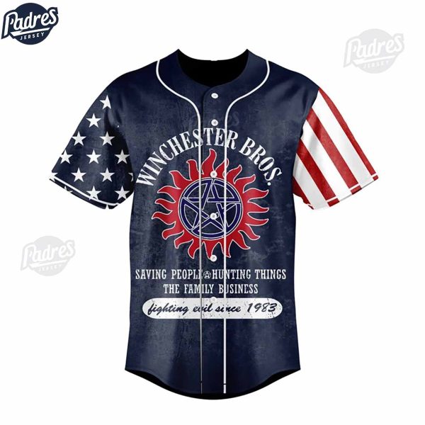 Custom Supernatural Winchester Brothers American Flag Baseball Jersey 2