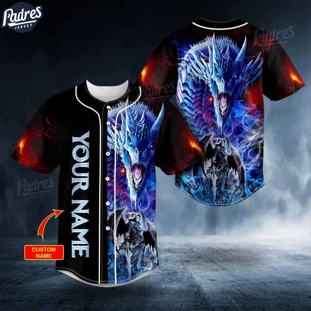 Custom Sword Grim Reaper Blue Fire Dragon Skull Baseball Jersey