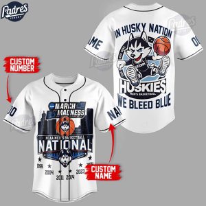 Custom Uconn Huskies NCAA Basketball National 2024 Baseball Jersey 1
