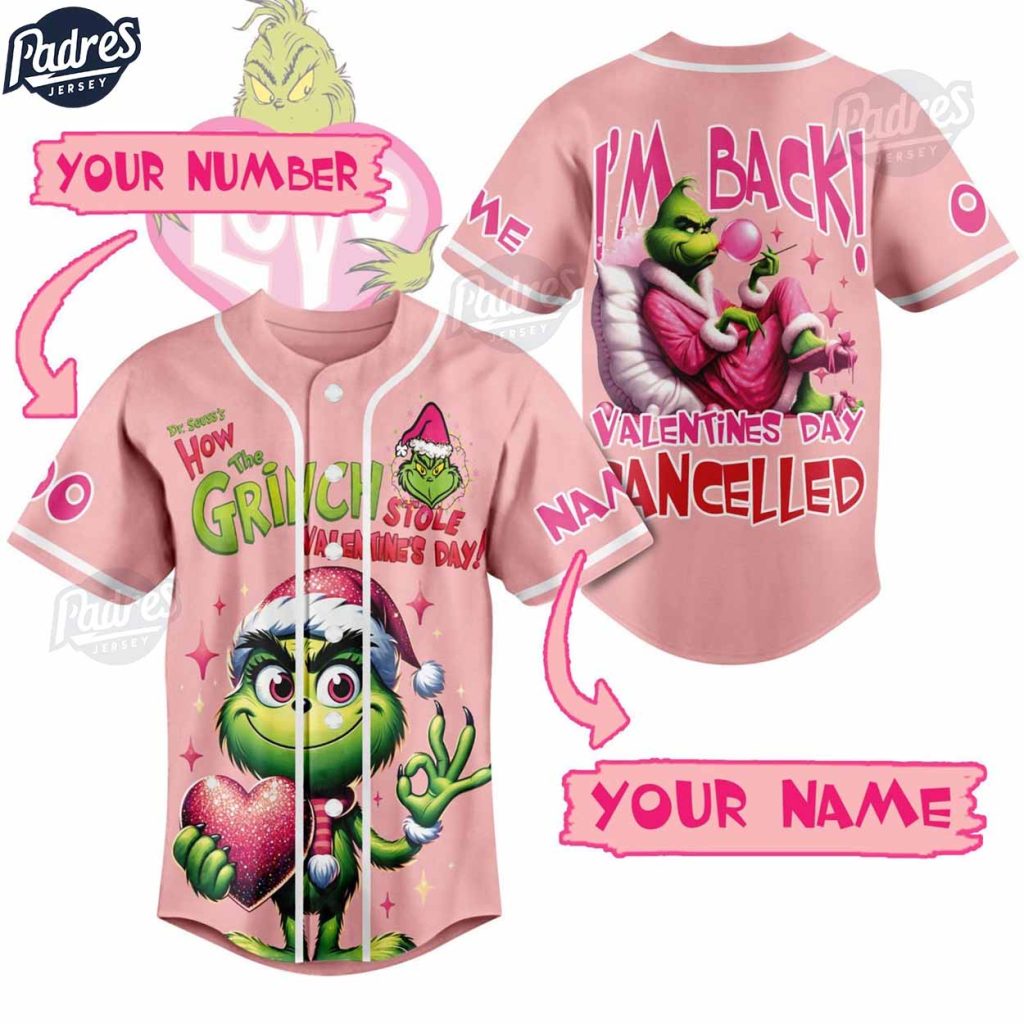 Custom Valentine The Grinch Baseball Jersey