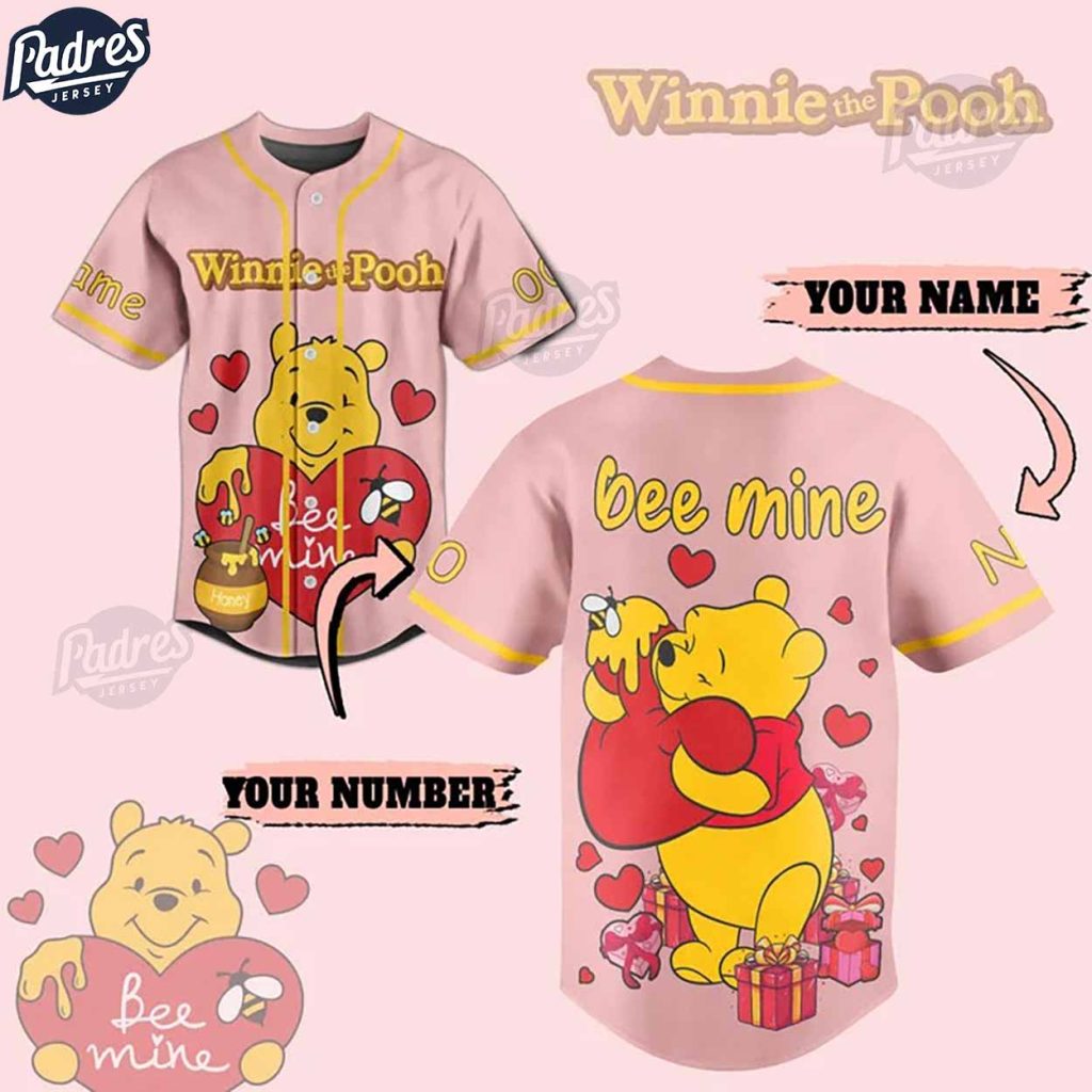 Custom Valentine Winnie The Pooh Be Mine Baseball Jersey