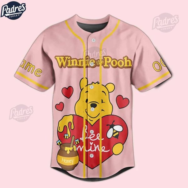 Custom Valentine Winnie The Pooh Be Mine Baseball Jersey 2