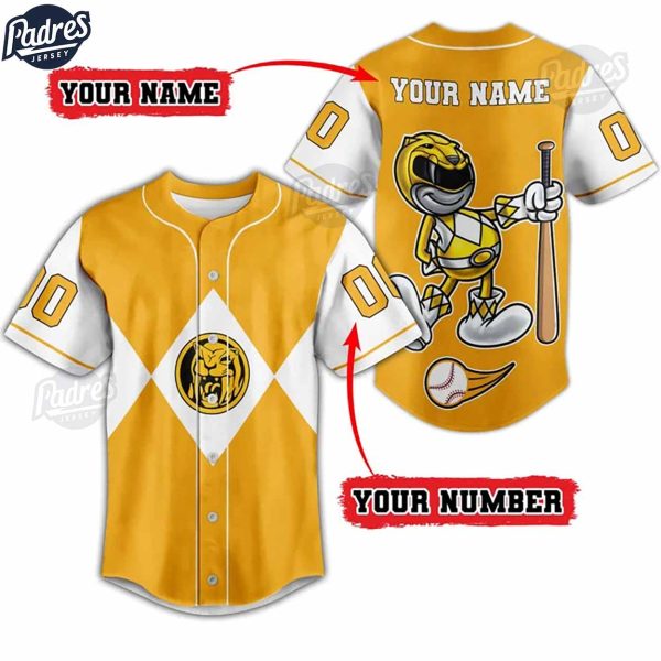 Custom Yellow Ranger Power Rangers Baseball Jersey 2