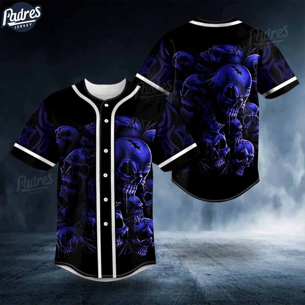 Dark Blue Cracked Skull Baseball Jersey