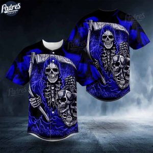 Dark Blue Fatal Shears Grim Reaper Skull Baseball Jersey