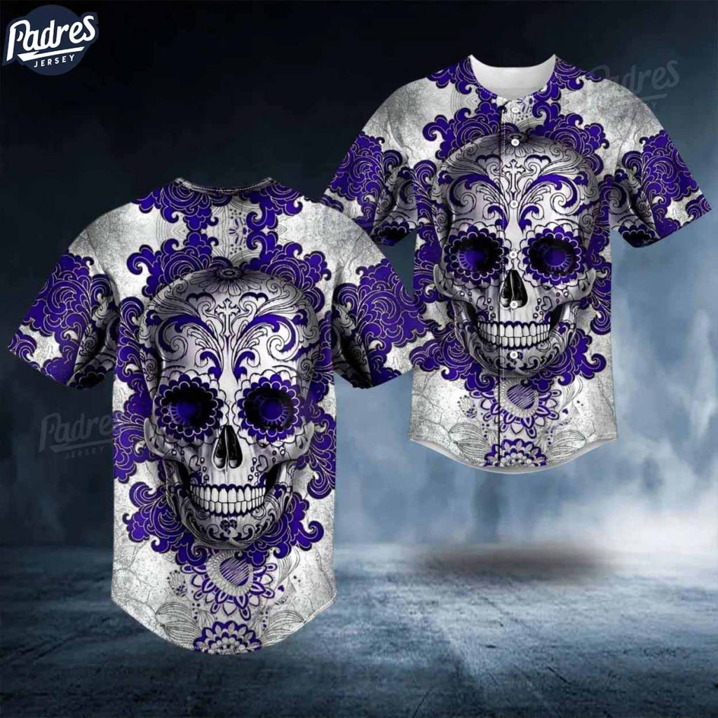 Day Of The Dead Pattern Purple Sugar Skull Baseball Jersey