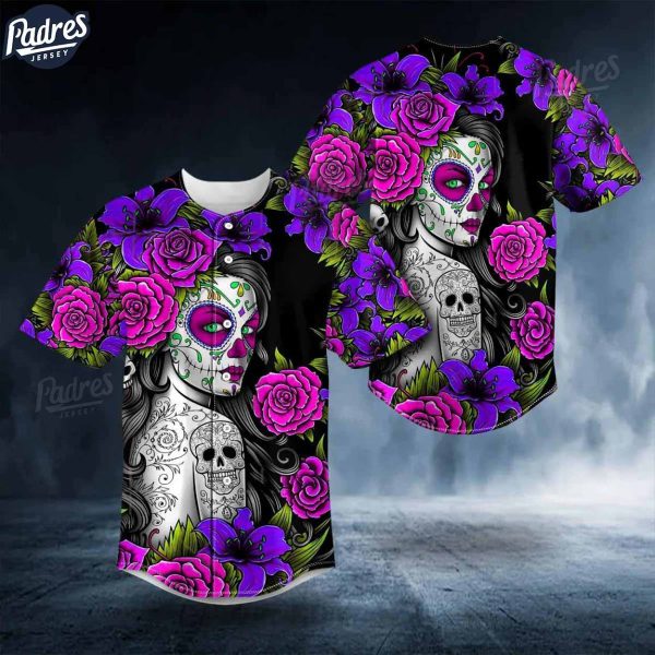 Day Of The Dead Pattern Sugar Girl Skull Baseball Jersey