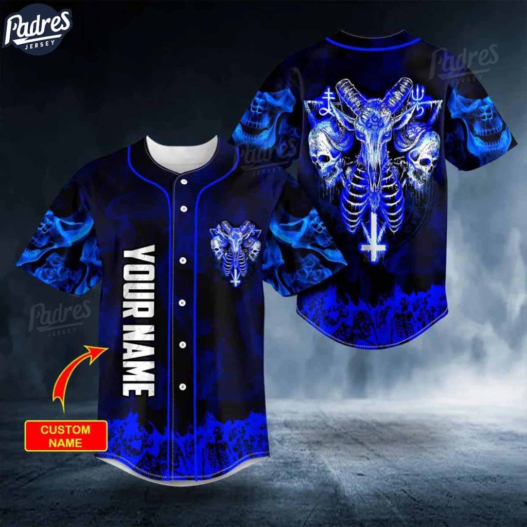 Personalized Blue Baphomet Evil Skull Baseball Jersey