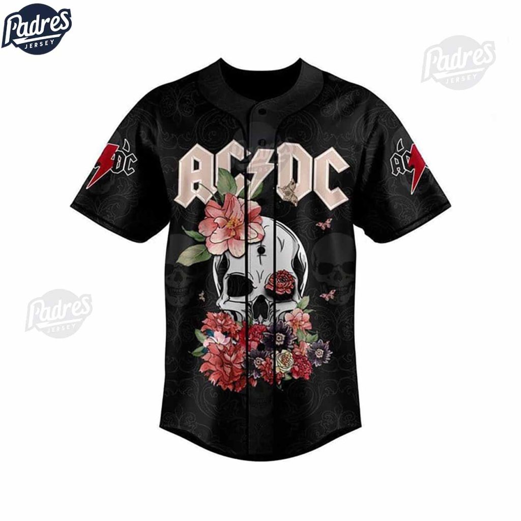 ACDC Skull Flower Custom Baseball Jersey