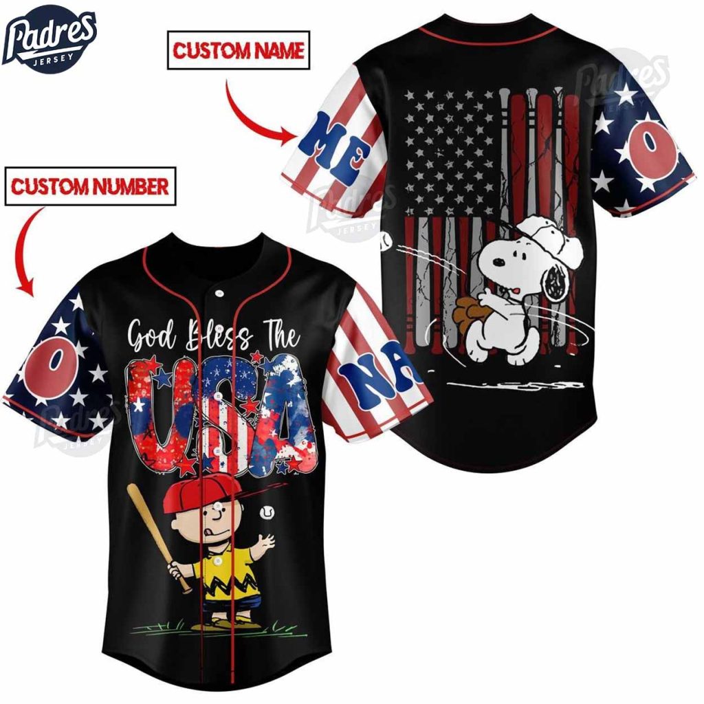 Custom 4th Of July Peanut And Snoopy USA Baseball Jersey