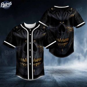 Custom Black Gold Demon Skull Baseball Jersey