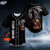 Custom Black Gothic Dragon Fire Skull Baseball Jersey