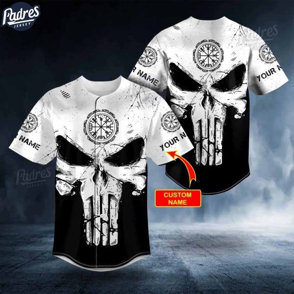 Custom Black White Norse Compass Punisher Viking Baseball Jersey