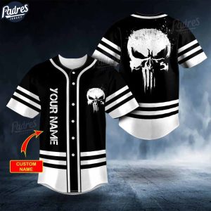 Custom Black White Punisher Skull Baseball Jersey