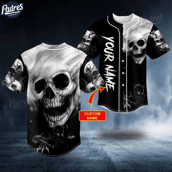 Custom Black White Zombie Monster Motion Faded Skull Baseball Jersey