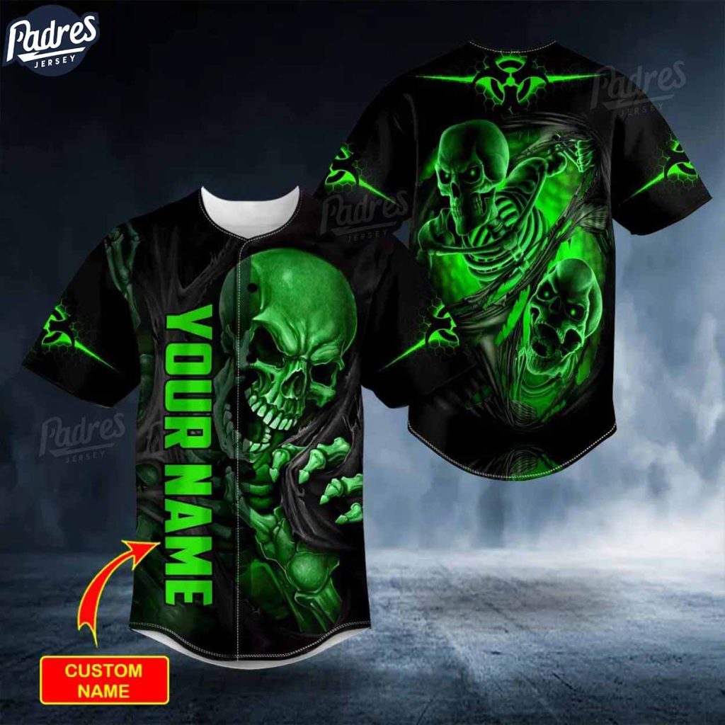 Custom Blood Drip Skeleton Green Skull Baseball Jersey