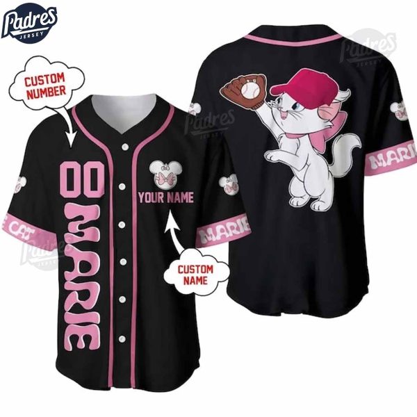 Custom Disney Marie Cat Black Pink Baseball Jersey 3