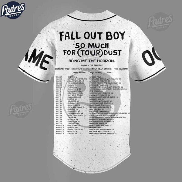 Custom Fall Out Boy So Much For Tour Dust White Baseball Jersey 2