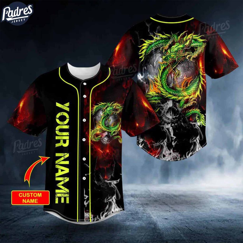 Custom Green Dragon Norse Mythology Skull Baseball Jersey