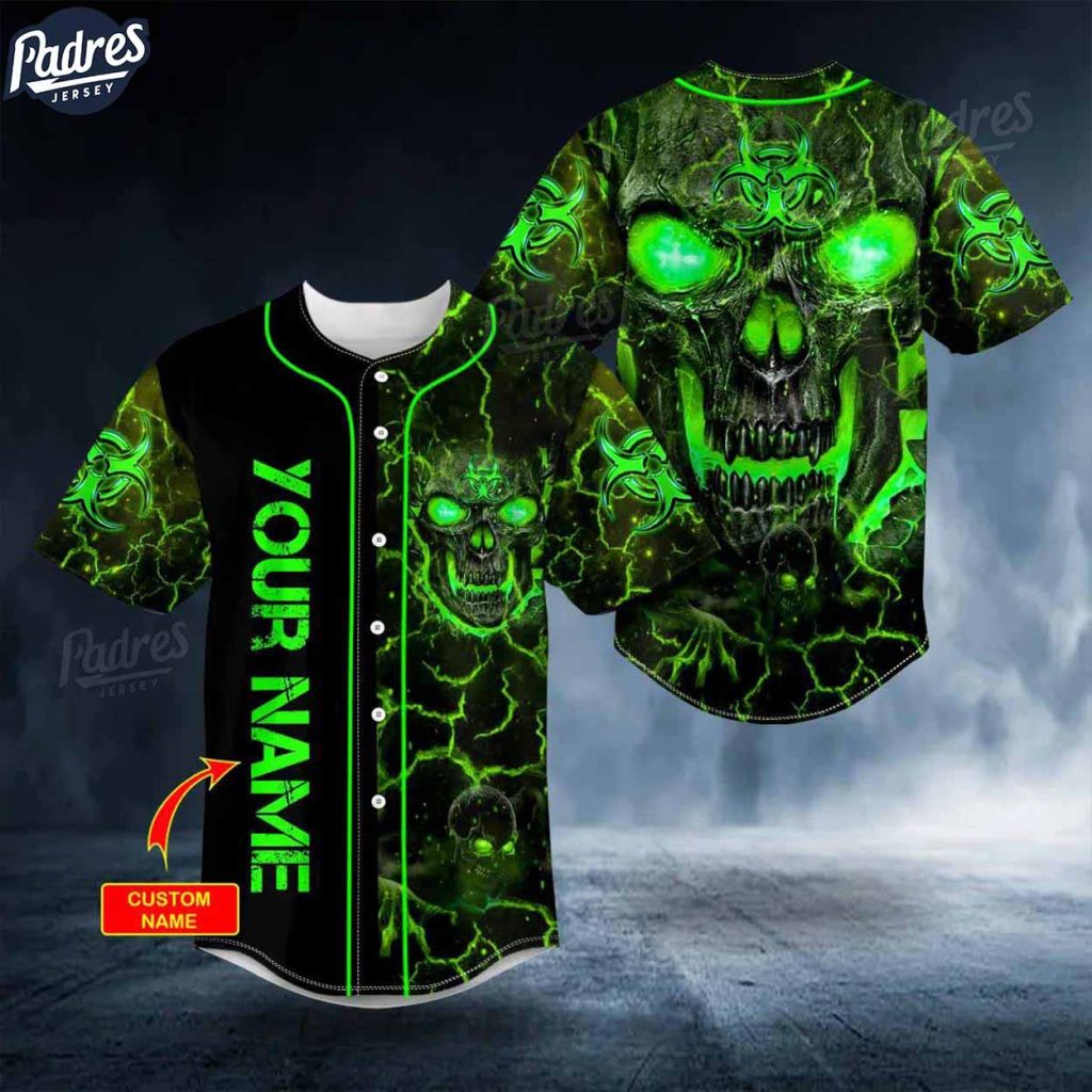 Custom Green Lava Skull Baseball Jersey