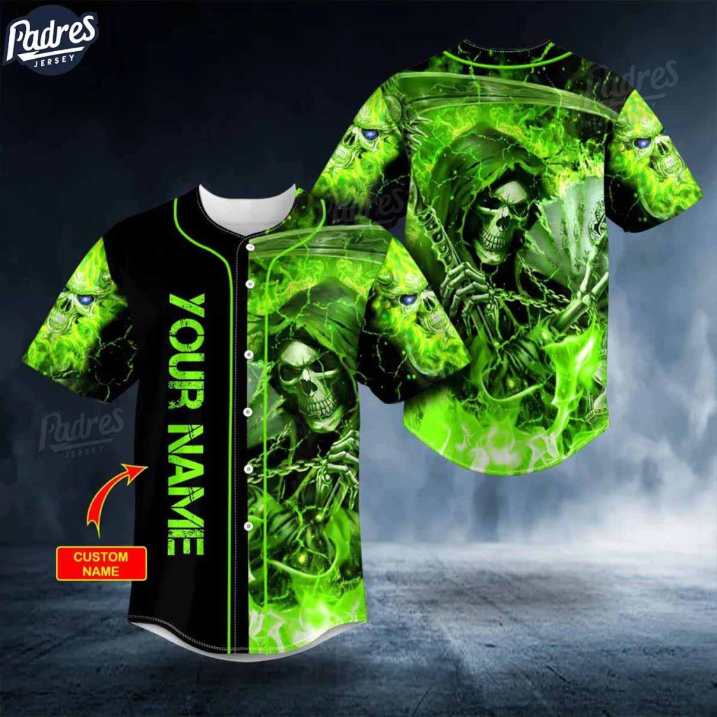 Custom Green Lightning Grim Reaper Baseball Jersey